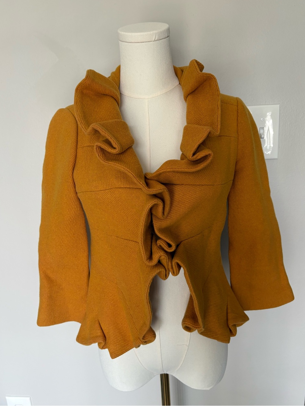 Tabitha Ruffled Open-Front Cardigan in Mustard Gold